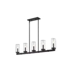 Marlow 5-Light Outdoor Linear Chandelier - Dimmable Aluminum Fixture with Seedy Glass Shades
