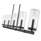 Marlow 5-Light Outdoor Linear Chandelier - Dimmable Aluminum Fixture with Seedy Glass Shades
