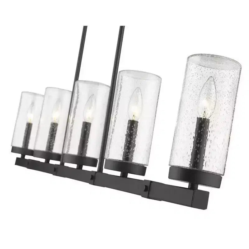 Marlow 5-Light Outdoor Linear Chandelier - Dimmable Aluminum Fixture with Seedy Glass Shades