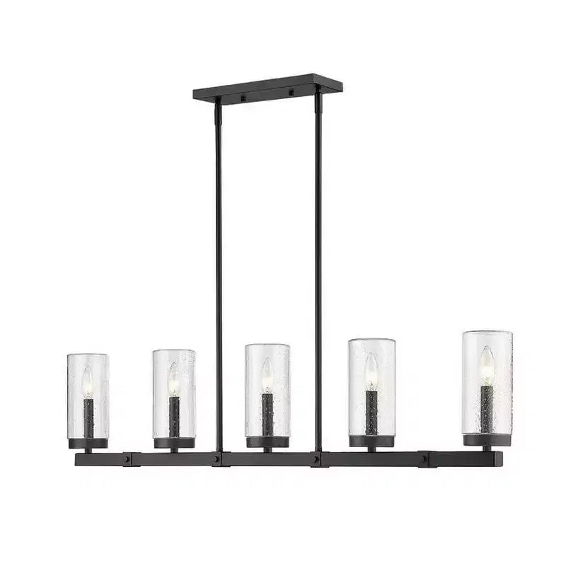 Marlow 5-Light Outdoor Linear Chandelier - Dimmable Aluminum Fixture with Seedy Glass Shades