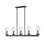 Marlow 5-Light Outdoor Linear Chandelier - Dimmable Aluminum Fixture with Seedy Glass Shades