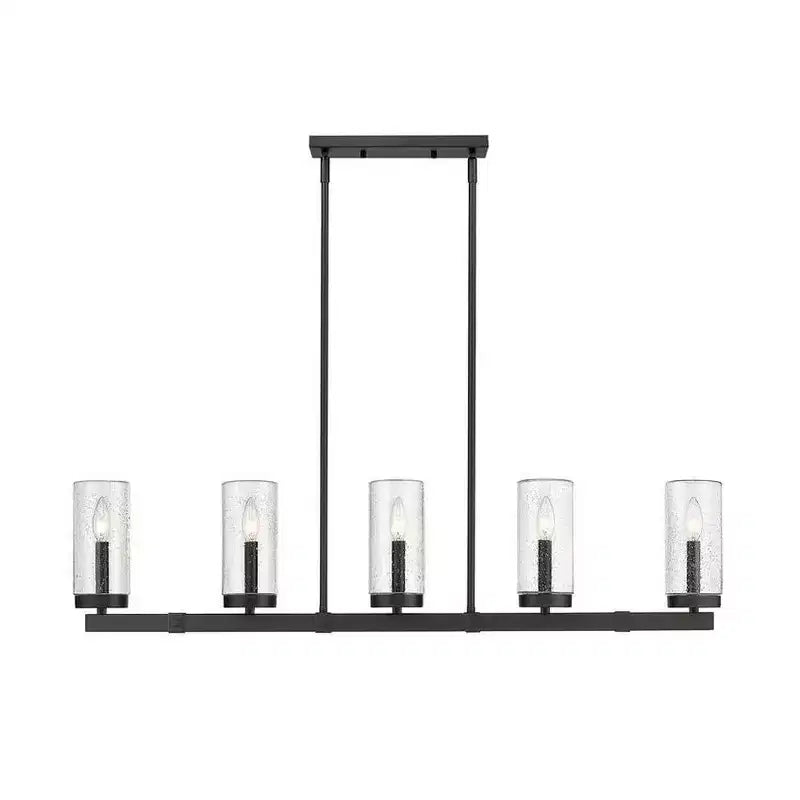 Marlow 5-Light Outdoor Linear Chandelier - Dimmable Aluminum Fixture with Seedy Glass Shades