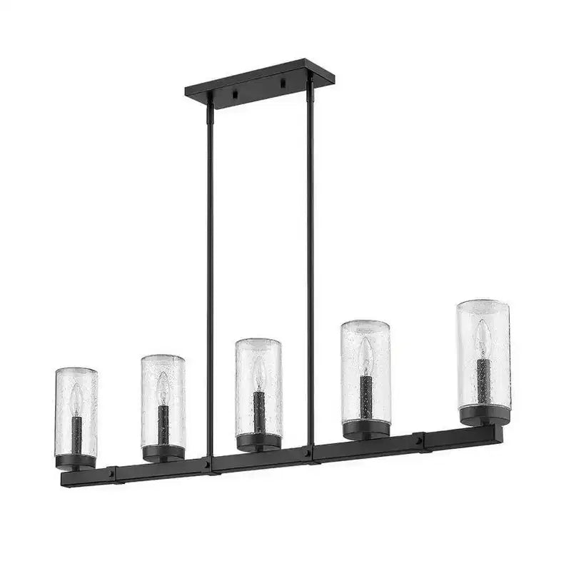 Marlow 5-Light Outdoor Linear Chandelier - Dimmable Aluminum Fixture with Seedy Glass Shades
