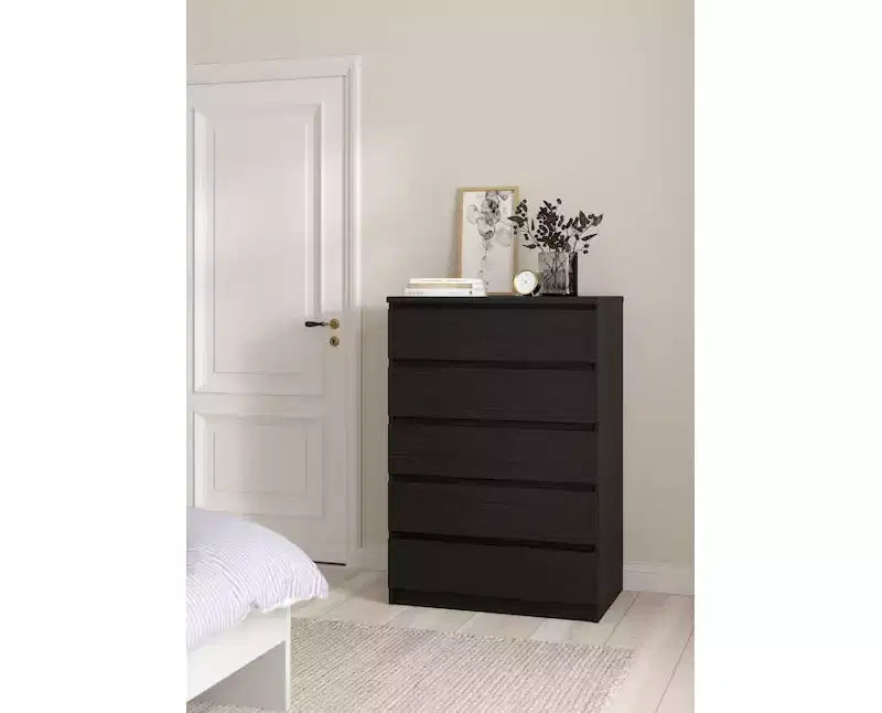 HomeStock Scottsdale 5 Drawer Chest Contemporary Storage Chest Black Wood Grain