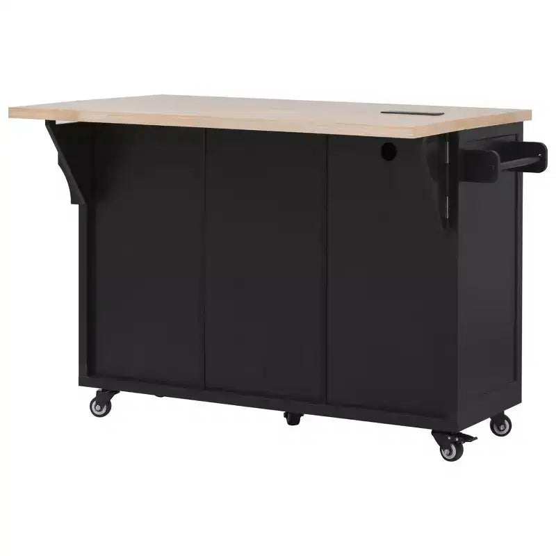 56.5 Rustic Kitchen Island with Power Outlet - Rolling Cart w/ Drop Leaf, 4 Doors & 5 Drawers, Adjustable Shelves & Wheels