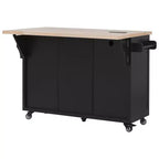 56.5 Rustic Kitchen Island with Power Outlet - Rolling Cart w/ Drop Leaf, 4 Doors & 5 Drawers, Adjustable Shelves & Wheels
