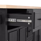 56.5 Rustic Kitchen Island with Power Outlet - Rolling Cart w/ Drop Leaf, 4 Doors & 5 Drawers, Adjustable Shelves & Wheels