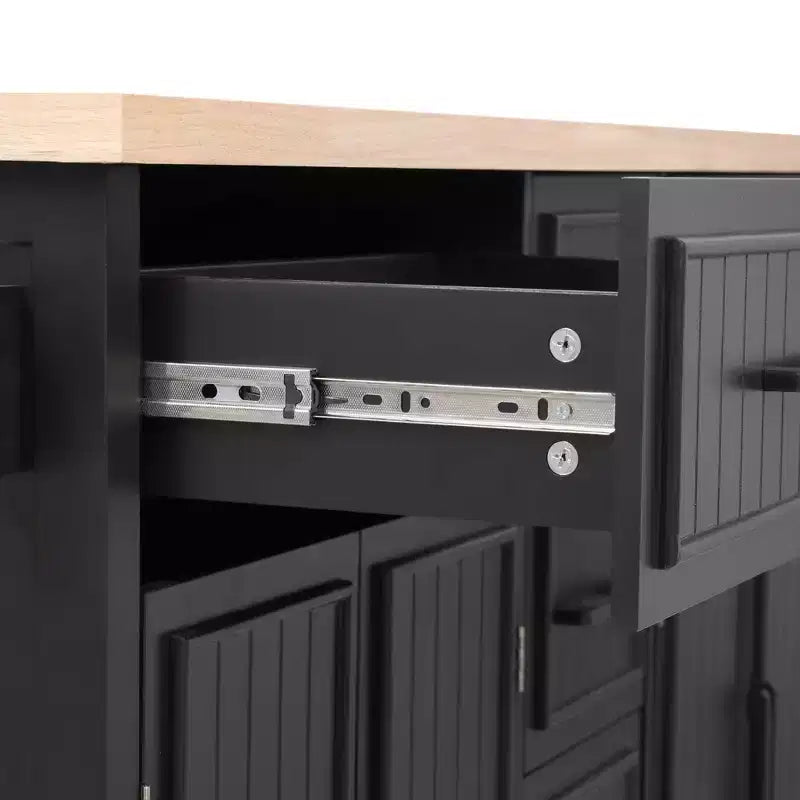 56.5 Rustic Kitchen Island with Power Outlet - Rolling Cart w/ Drop Leaf, 4 Doors & 5 Drawers, Adjustable Shelves & Wheels