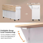 56.5 Rustic Kitchen Island with Power Outlet - Rolling Cart w/ Drop Leaf, 4 Doors & 5 Drawers, Adjustable Shelves & Wheels