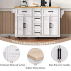 56.5 Rustic Kitchen Island with Power Outlet - Rolling Cart w/ Drop Leaf, 4 Doors & 5 Drawers, Adjustable Shelves & Wheels
