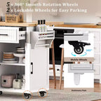 56.5 Rustic Kitchen Island with Power Outlet - Rolling Cart w/ Drop Leaf, 4 Doors & 5 Drawers, Adjustable Shelves & Wheels