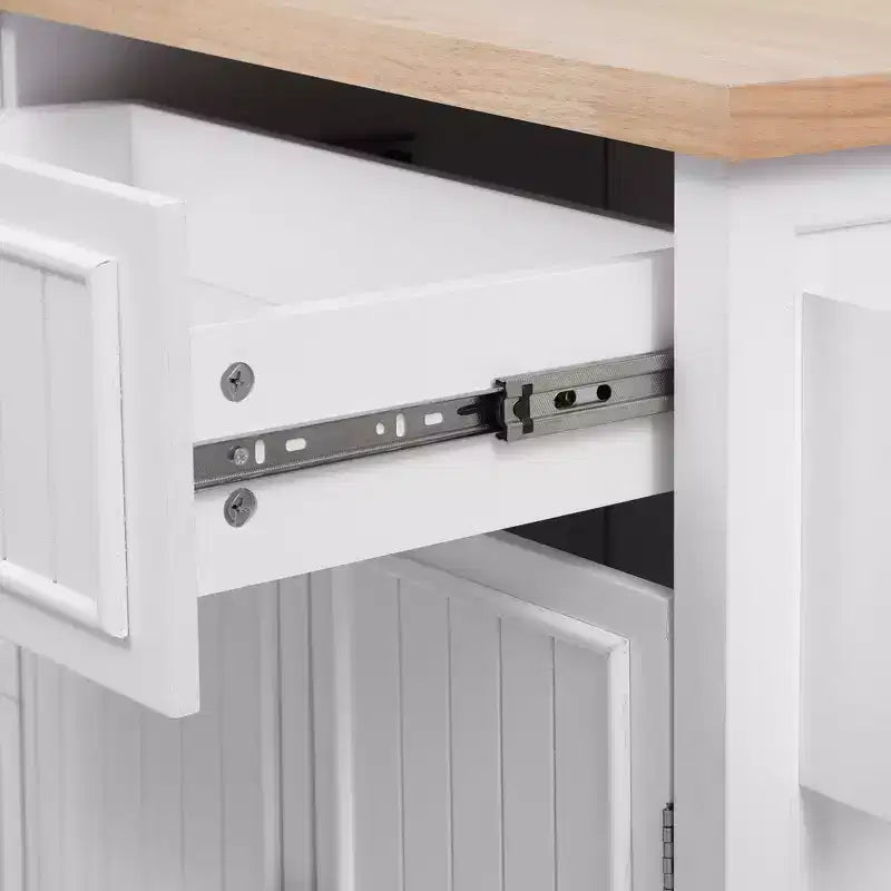 56.5 Rustic Kitchen Island with Power Outlet - Rolling Cart w/ Drop Leaf, 4 Doors & 5 Drawers, Adjustable Shelves & Wheels