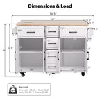 56.5 Rustic Kitchen Island with Power Outlet - Rolling Cart w/ Drop Leaf, 4 Doors & 5 Drawers, Adjustable Shelves & Wheels