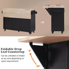 56.5 Rustic Kitchen Island with Power Outlet - Rolling Cart w/ Drop Leaf, 4 Doors & 5 Drawers, Adjustable Shelves & Wheels