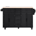 56.5 Rustic Kitchen Island with Power Outlet - Rolling Cart w/ Drop Leaf, 4 Doors & 5 Drawers, Adjustable Shelves & Wheels