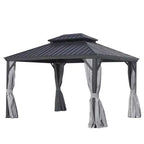GDFStudio Noah 12' x 16' Aluminum Gazebo with Galvanized Steel Double Roof, Curtains and Netting