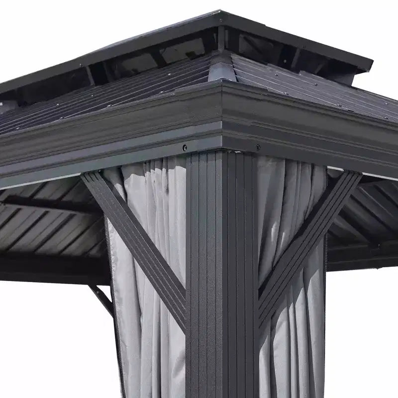 GDFStudio Noah 12' x 16' Aluminum Gazebo with Galvanized Steel Double Roof, Curtains and Netting