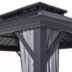 GDFStudio Noah 12' x 16' Aluminum Gazebo with Galvanized Steel Double Roof, Curtains and Netting