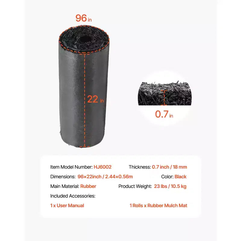 VEVOR Rubber Mulch for Landscaping, Recycled Rubber Mulch Mat 96 x 22 in, Permanent Rubber Pathway, Natural-Looking Black Mulch Garden Edging Border