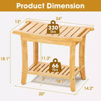 Bamboo Shower Bench with Storage Shelf Waterproof Bath Stool with Handles Non-Slip Pads 330 lb Capacity for Spa Bathroom Seniors