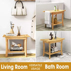 Bamboo Shower Bench with Storage Shelf Waterproof Bath Stool with Handles Non-Slip Pads 330 lb Capacity for Spa Bathroom Seniors