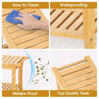 Bamboo Shower Bench with Storage Shelf Waterproof Bath Stool with Handles Non-Slip Pads 330 lb Capacity for Spa Bathroom Seniors