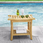 Bamboo Shower Bench with Storage Shelf Waterproof Bath Stool with Handles Non-Slip Pads 330 lb Capacity for Spa Bathroom Seniors