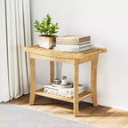 Bamboo Shower Bench with Storage Shelf Waterproof Bath Stool with Handles Non-Slip Pads 330 lb Capacity for Spa Bathroom Seniors