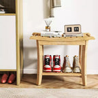 Bamboo Shower Bench with Storage Shelf Waterproof Bath Stool with Handles Non-Slip Pads 330 lb Capacity for Spa Bathroom Seniors