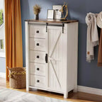SinCiDo Farmhouse Modern 5 Drawer Tall Dresser w/Sliding Barn Door, Storage Organizer Dresser for Bedroom, Living Room & Kids Room