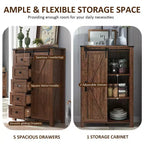 SinCiDo Farmhouse Modern 5 Drawer Tall Dresser w/Sliding Barn Door, Storage Organizer Dresser for Bedroom, Living Room & Kids Room