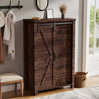 SinCiDo Farmhouse Modern 5 Drawer Tall Dresser w/Sliding Barn Door, Storage Organizer Dresser for Bedroom, Living Room & Kids Room