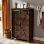SinCiDo Farmhouse Modern 5 Drawer Tall Dresser w/Sliding Barn Door, Storage Organizer Dresser for Bedroom, Living Room & Kids Room