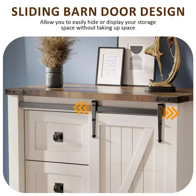 SinCiDo Farmhouse Modern 5 Drawer Tall Dresser w/Sliding Barn Door, Storage Organizer Dresser for Bedroom, Living Room & Kids Room