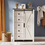 SinCiDo Farmhouse Modern 5 Drawer Tall Dresser w/Sliding Barn Door, Storage Organizer Dresser for Bedroom, Living Room & Kids Room