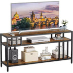 65 TV Stand for Up to 75 TVs, Grey Entertainment Center with Open Storage Shelves and Quadruple-Tube Support