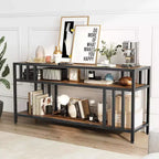 65 TV Stand for Up to 75 TVs, Grey Entertainment Center with Open Storage Shelves and Quadruple-Tube Support