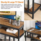 65 TV Stand for Up to 75 TVs, Grey Entertainment Center with Open Storage Shelves and Quadruple-Tube Support