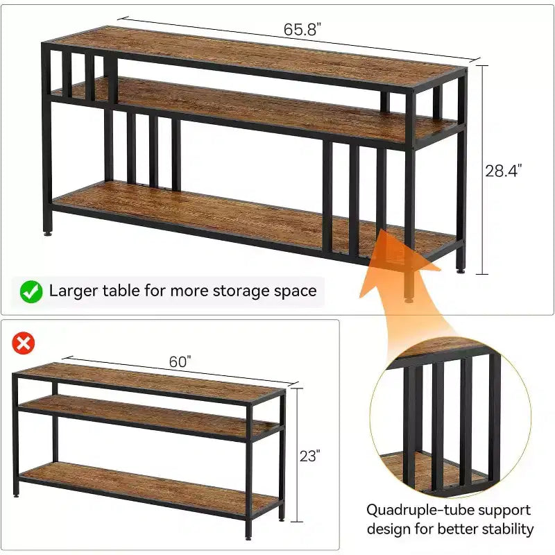 65 TV Stand for Up to 75 TVs, Grey Entertainment Center with Open Storage Shelves and Quadruple-Tube Support