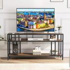 65 TV Stand for Up to 75 TVs, Grey Entertainment Center with Open Storage Shelves and Quadruple-Tube Support
