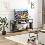 65 TV Stand for Up to 75 TVs, Grey Entertainment Center with Open Storage Shelves and Quadruple-Tube Support