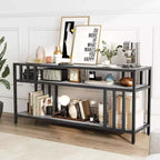 65 TV Stand for Up to 75 TVs, Grey Entertainment Center with Open Storage Shelves and Quadruple-Tube Support