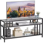 65 TV Stand for Up to 75 TVs, Grey Entertainment Center with Open Storage Shelves and Quadruple-Tube Support