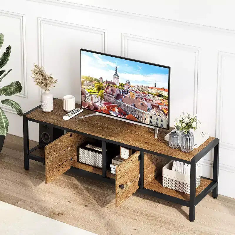 Rustic Brown 65 Inch TV Stand, Farmhouse Style Cabinet with Storage for TVs up to 75 Inch, Ideal for Living Room