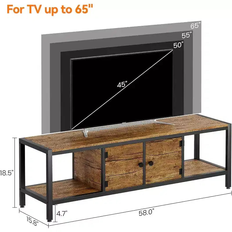 Rustic Brown 65 Inch TV Stand, Farmhouse Style Cabinet with Storage for TVs up to 75 Inch, Ideal for Living Room