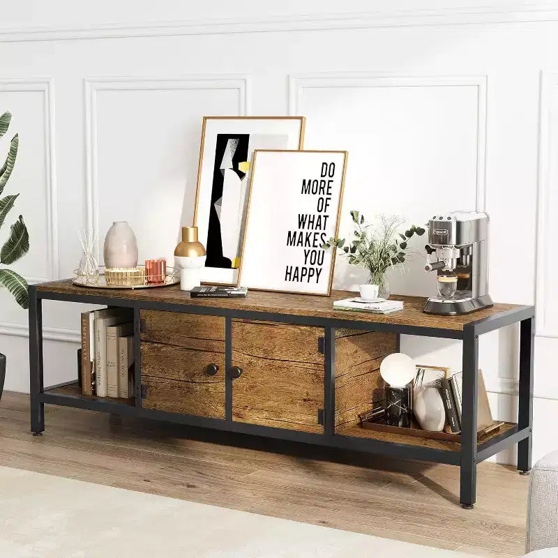Rustic Brown 65 Inch TV Stand, Farmhouse Style Cabinet with Storage for TVs up to 75 Inch, Ideal for Living Room