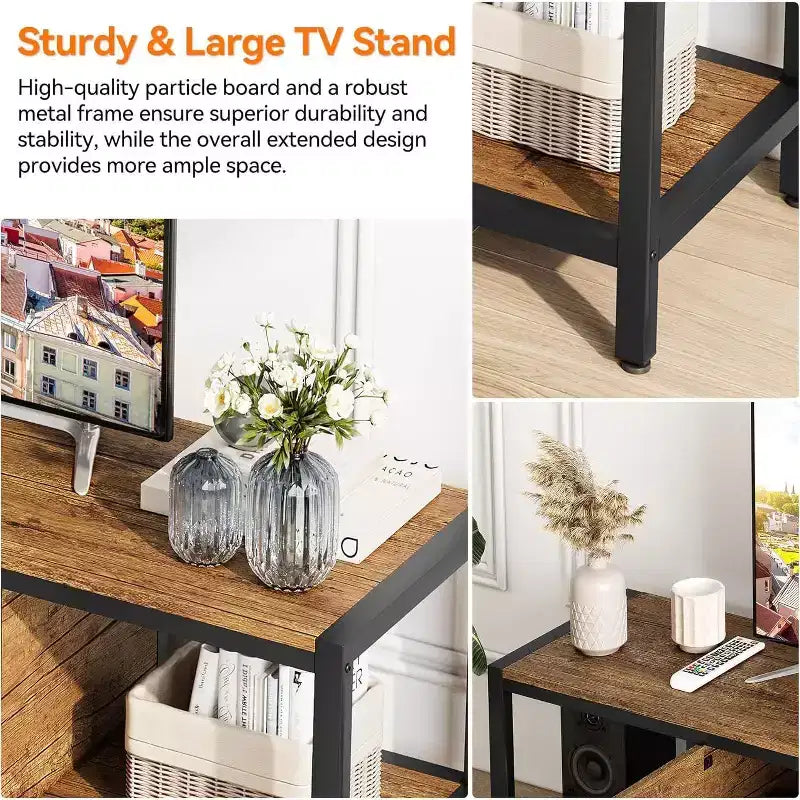 Rustic Brown 65 Inch TV Stand, Farmhouse Style Cabinet with Storage for TVs up to 75 Inch, Ideal for Living Room