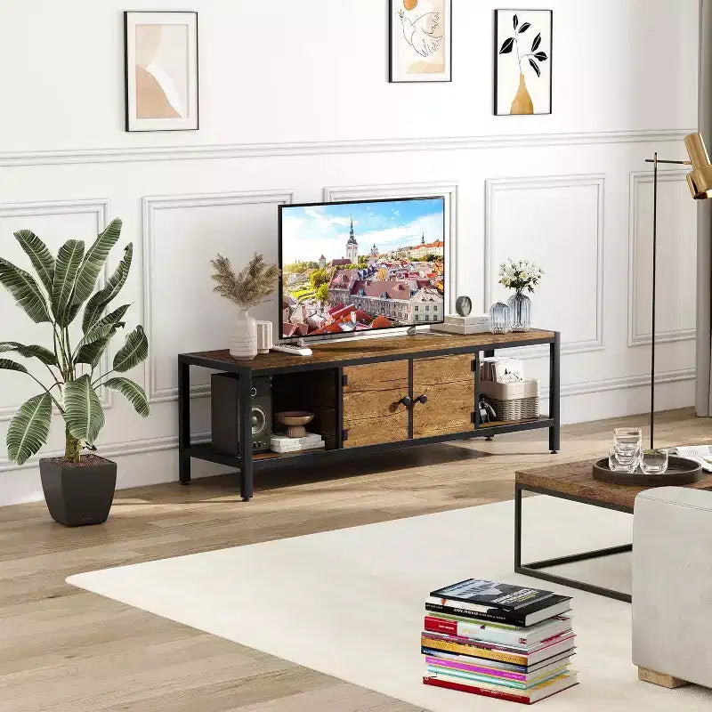 Rustic Brown 65 Inch TV Stand, Farmhouse Style Cabinet with Storage for TVs up to 75 Inch, Ideal for Living Room