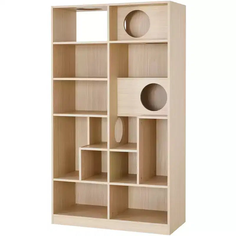 63.5 Tall Bookcase with Storage, Furniture Style Cat Tree Tower, Freestanding Display Cat Tree, Multifunctional Open Bookshelf for Home Living Room