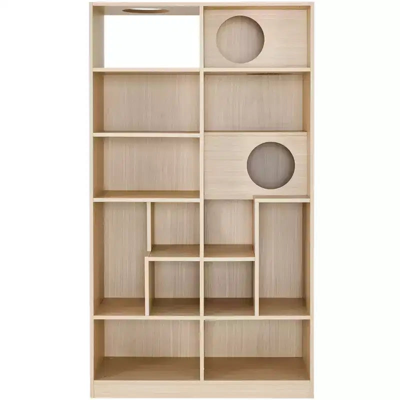 63.5 Tall Bookcase with Storage, Furniture Style Cat Tree Tower, Freestanding Display Cat Tree, Multifunctional Open Bookshelf for Home Living Room